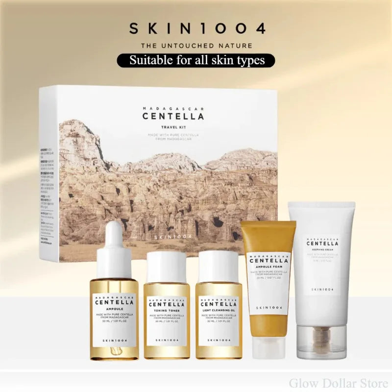 Kit Voyage SKIN1004 Madagascar Centella 5pcs - Toner Ampoule Crème Apaisante Huile Nettoyante Mousse K-Beauty