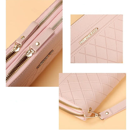Portefeuille Femme Cuir PU Pompon - Porte-Monnaie Double Fermeture Éclair
