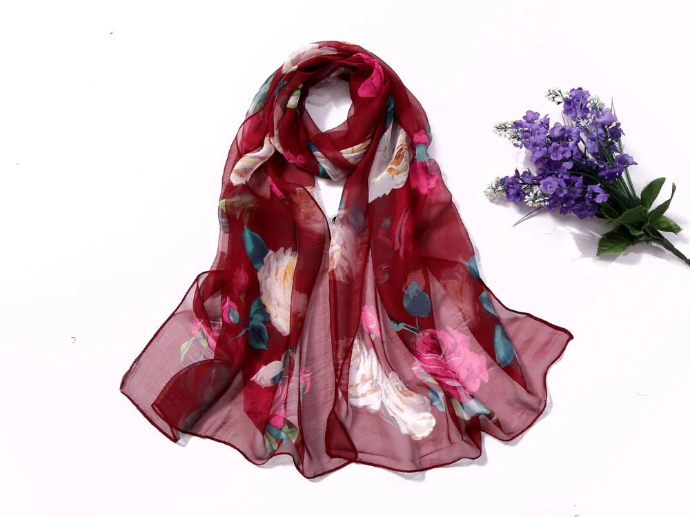 Foulard Écharpe Mousseline Georgette Rose Femme - Bandana Châle Été Protection Solaire Plage