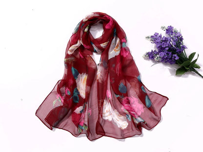 Foulard Écharpe Mousseline Georgette Rose Femme - Bandana Châle Été Protection Solaire Plage