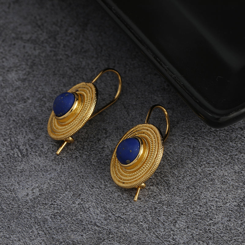 Boucles d'Oreilles Pendantes Géométriques Bohème Pierres Bleu Foncé – Vintage Banquets Femme