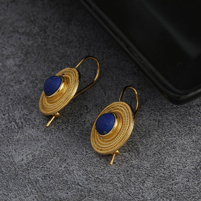 Boucles d'Oreilles Pendantes Géométriques Bohème Pierres Bleu Foncé – Vintage Banquets Femme