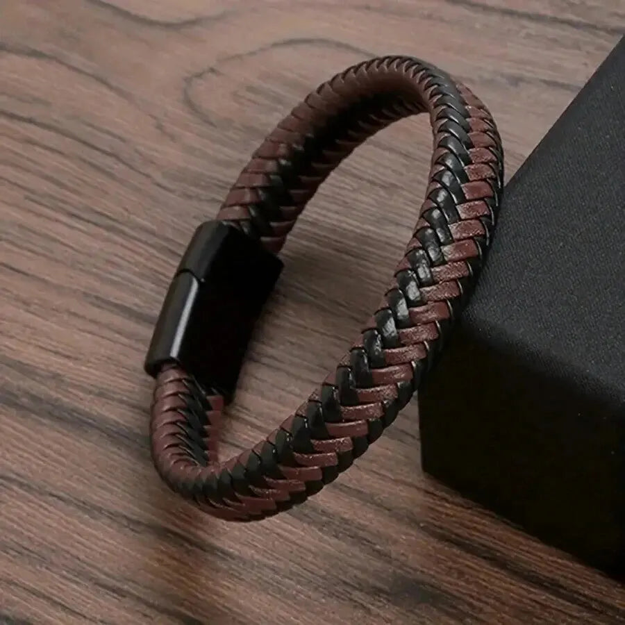 Bracelet Cuir PU Magnétique Homme – Style Mature Élégant Cadeau