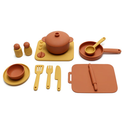 Set Cuisine Silicone 13 Pièces - Jouet Éducatif Jeu de Rôle pour Enfants 3-12 Ans