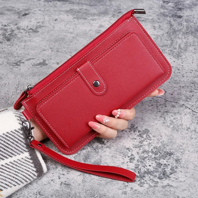 Portefeuille Femme Long Zippé Cuir PU - Pochette Élégante Simple Noir Blanc Gris Rouge