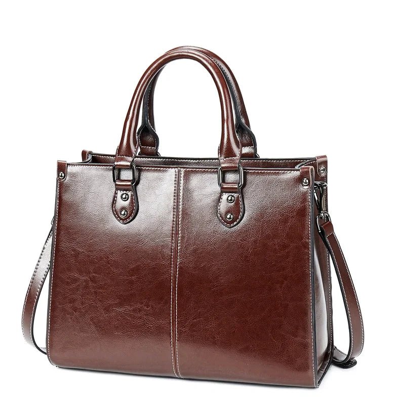 Sac Tote Femme Cuir Véritable Vachette - Grande Capacité Shopping Office 2026