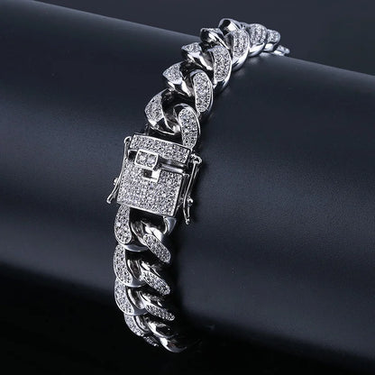 Bracelet Cubain Iced Out Acier Inoxydable – Chaîne Hip-Hop Cristaux Hommes