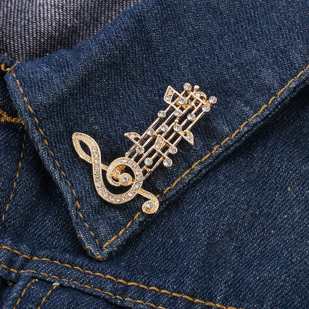 Broche Note de Musique Émaillée Cristaux – Pin's Élégant Musical Amoureux Musique