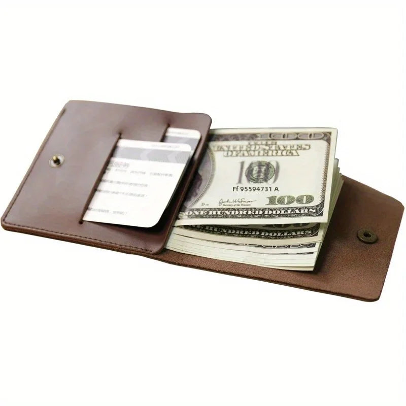 Portefeuille Cuir Minimaliste Bifold - Porte-Carte Rétro Homme Femme