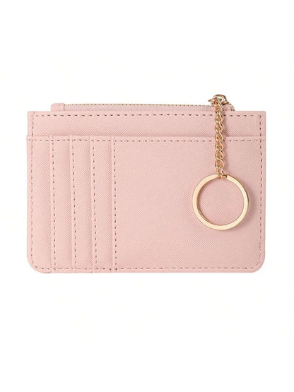 Portefeuille Femme Cuir PU Zippé Mini Porte-Clés - Porte-Monnaie Compact Multi-Emplacements Cartes Violet