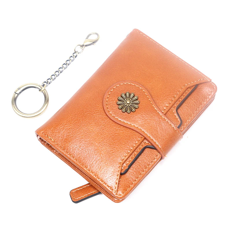 Portefeuille Femme Cuir Rétro Rouge - Porte-Monnaie Court Bifold avec Porte-Cartes Détachable