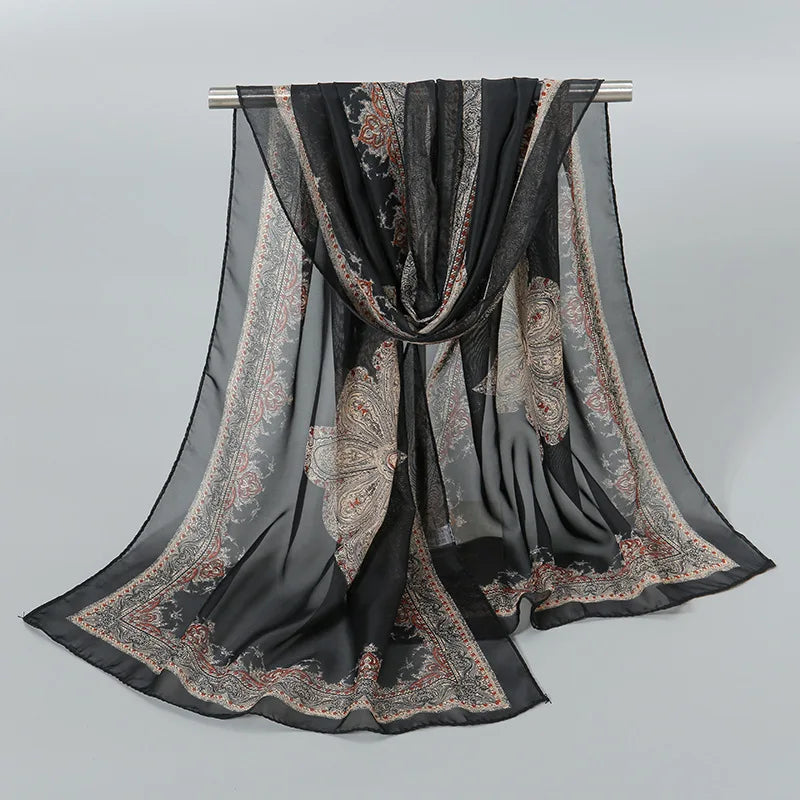 Foulard Soie Mousseline Luxe Femme - Écharpe Tête Plage Bandana Hijab Été