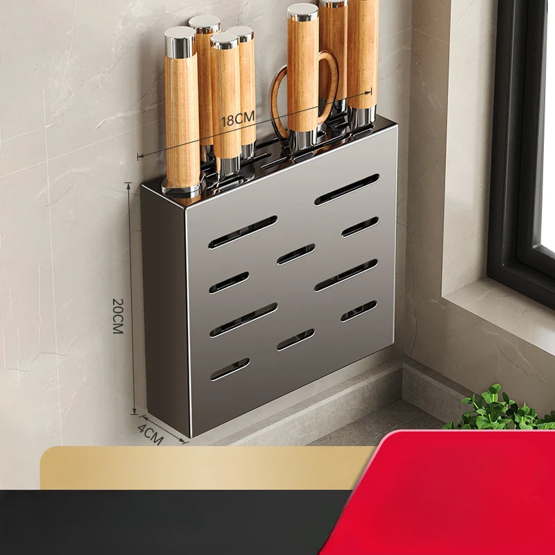 Porte-Couteaux Mural de Cuisine - Rangement Sans Perçage en Acier au Carbone