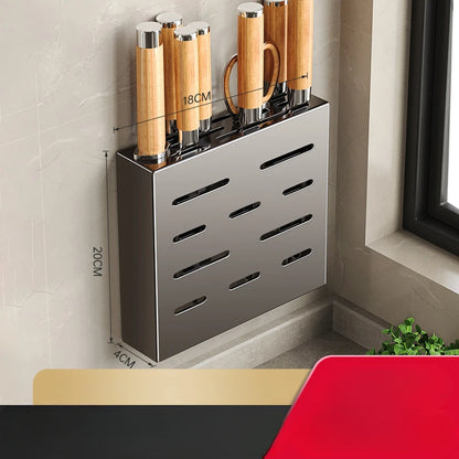 Porte-Couteaux Mural de Cuisine - Rangement Sans Perçage en Acier au Carbone
