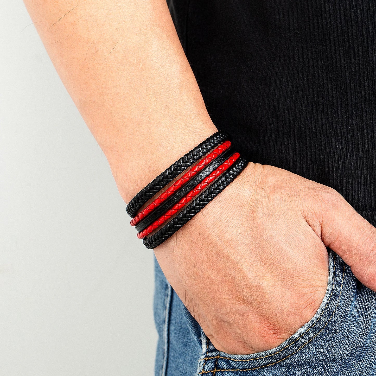 Bracelet Cuir Multicouche Tressé Main Homme – Style Vintage Wrap Cadeau