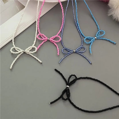 Collier Choker Perles Riz Nœud Papillon – Vintage Élégant Femme Fille
