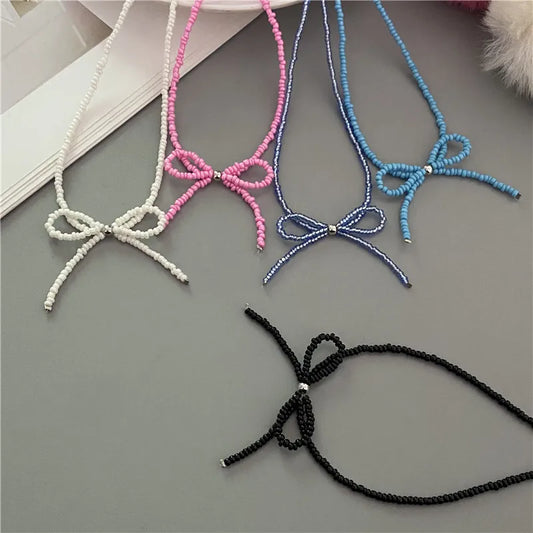 Collier Choker Perles Riz Nœud Papillon – Vintage Élégant Femme Fille
