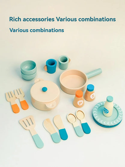 Cuisine Jouet en Bois Éducatif - Set Complet Casseroles et Aliments pour Jeu de Rôle 3-6 Ans