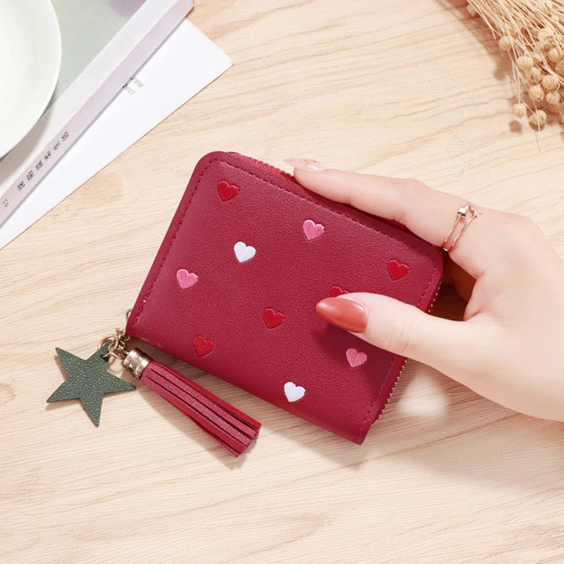 Portefeuille Femme Mini Court Pompon Zippé - Porte-Monnaie Cuir PU Cute Porte-Carte Main Vert