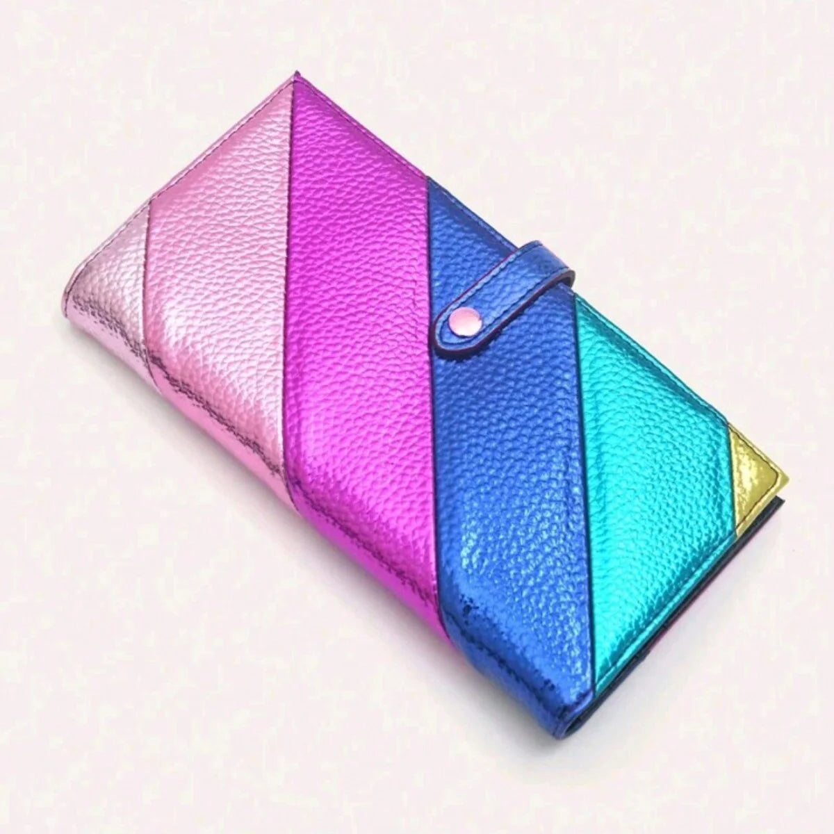 Portefeuille Long Femme Cuir PU Rayures Colorées - Bifold Fermeture Éclair Porte-Cartes