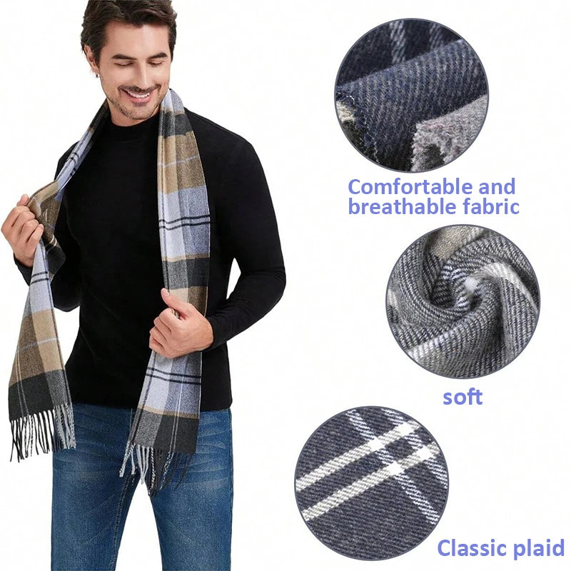 Foulard Écharpe Homme Carreaux Hiver - Châle Doux Cachemire Franges Classique