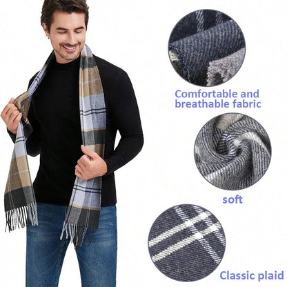 Foulard Écharpe Homme Carreaux Hiver - Châle Doux Cachemire Franges Classique