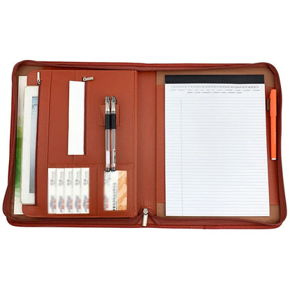 Porte-Documents Cuir Fermeture Éclair - Portfolio Business iPad Tablette Organisateur Entrevue Marron