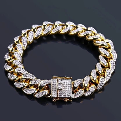 Bracelet Cubain Iced Out Acier Inoxydable – Chaîne Hip-Hop Cristaux Hommes