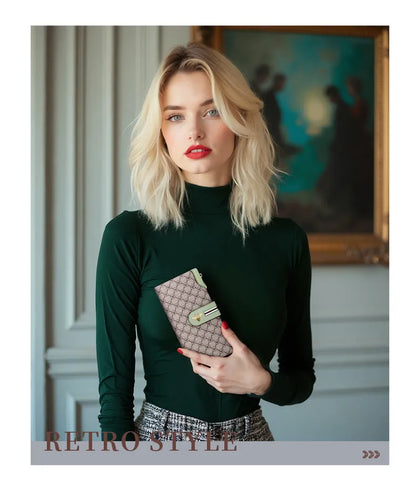 Portefeuille Femme Long Personnalisé Porte-Carte - Sac à Main Multifonction Téléphone Vert Tendance