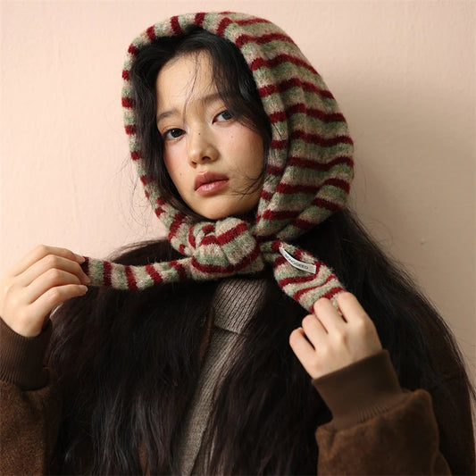 British/Korean Style Wool Triangle Scarf - Multifunctional Knitted Scarf for Women