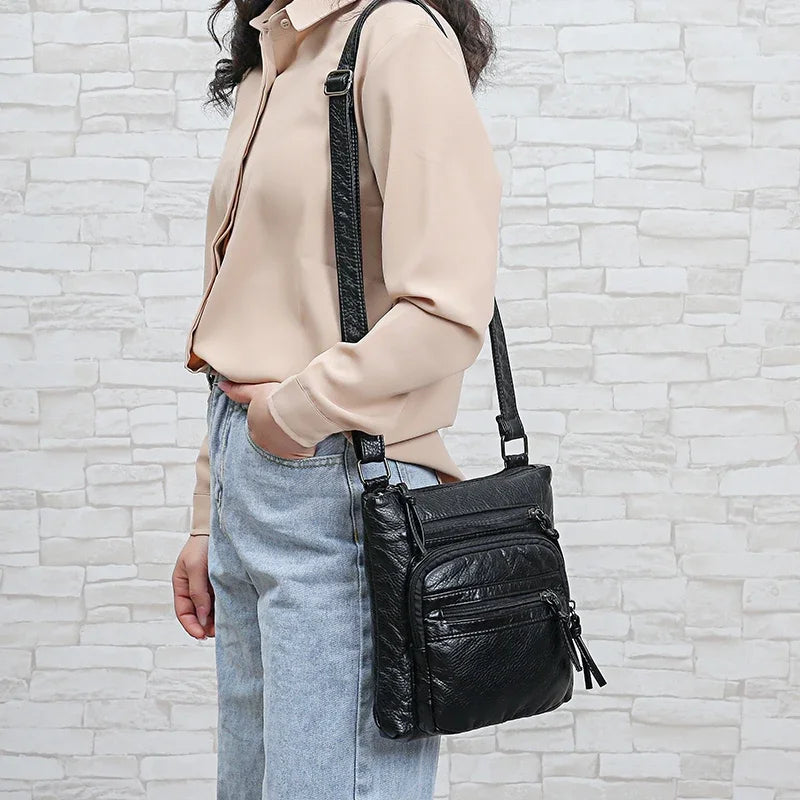 Sac à Main Femme Cuir PU Multi-Couches - Sac Épaule Bandoulière Crossbody Messenger Rabat Porte-Monnaie