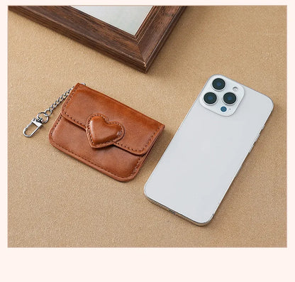 Portefeuille Femme Cuir PU Cœur - Porte-Cartes Anti-Magnétique Voyage Monnaie