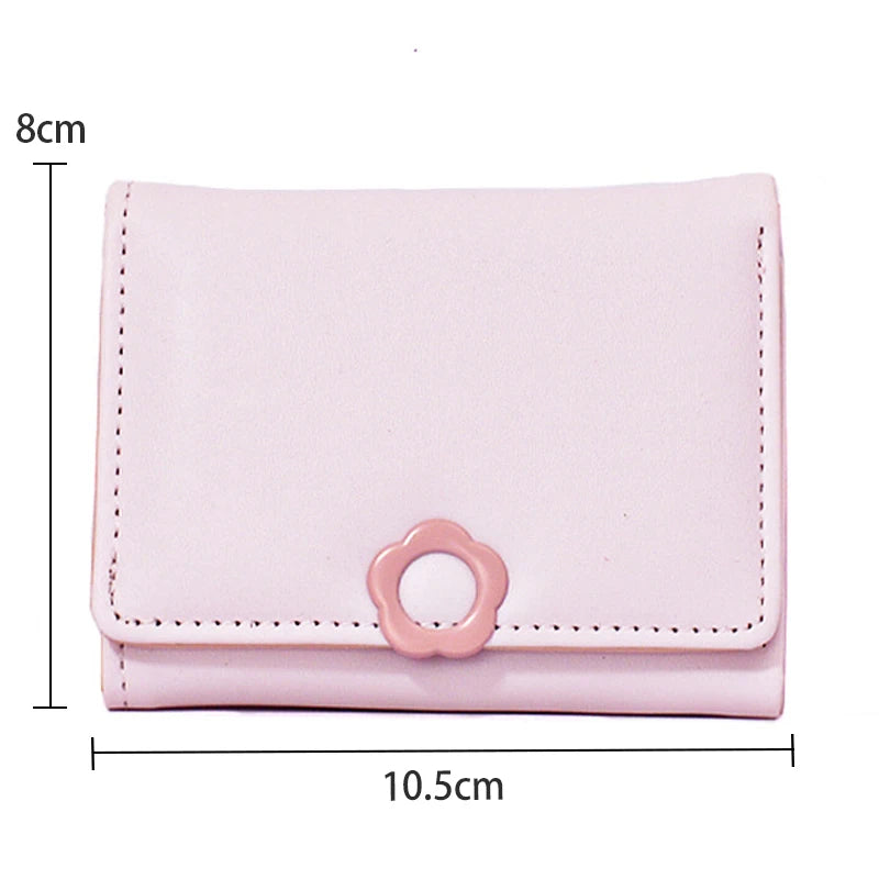 Portefeuille Femme Tri-Fold Cuir PU Bouton Fantaisie - Porte-Cartes Court Porte-Monnaie