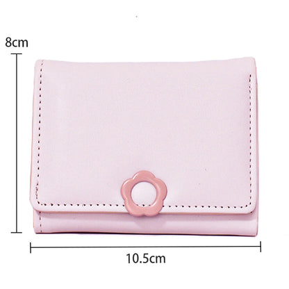 Portefeuille Femme Tri-Fold Cuir PU Bouton Fantaisie - Porte-Cartes Court Porte-Monnaie