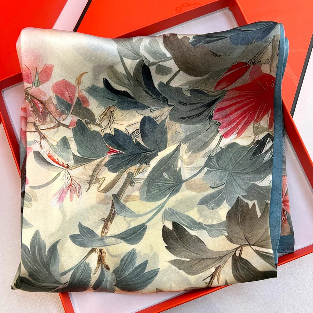 Foulard Carré Soie 88cm Imprimé Chinois - Écharpe Élégante Femme