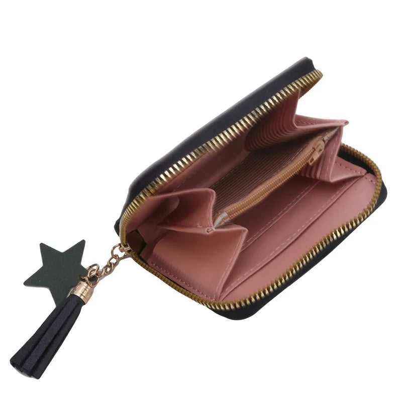 Portefeuille Femme Mini Court Pompon Zippé - Porte-Monnaie Cuir PU Cute Porte-Carte Main Vert