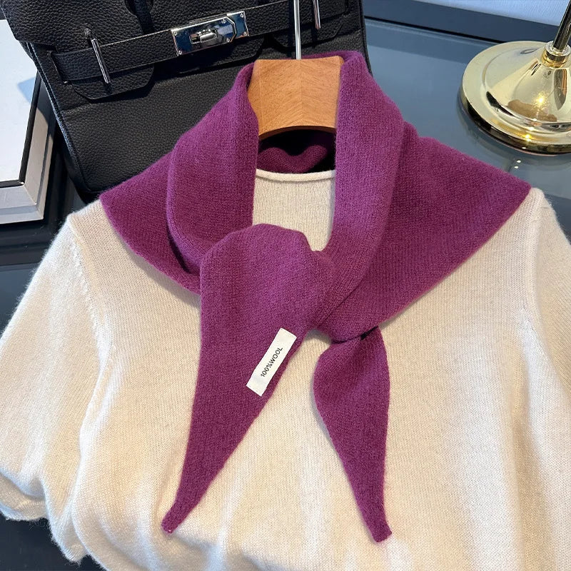 Foulard Triangle Laine 100% Femme - Écharpe Tricotée Style Britannique Coréen Multifonction