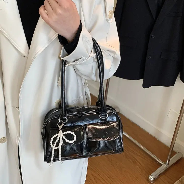 Sac à Bandoulière Femme Cuir PU Vintage - Grand Sac à Main Bordeaux pour Travail