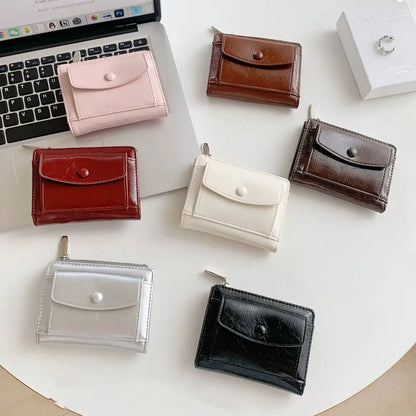 Portefeuille Femme Court Cuir PU Argenté - Porte-Carte Zippé Ultra Fin Multifonction Élégant