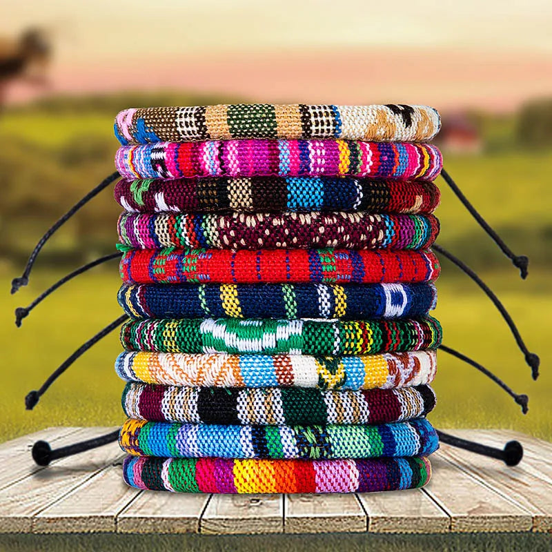Ensemble 12 Bracelets Bohèmes Coton Ajustables – Ethniques Unisexe Voyage