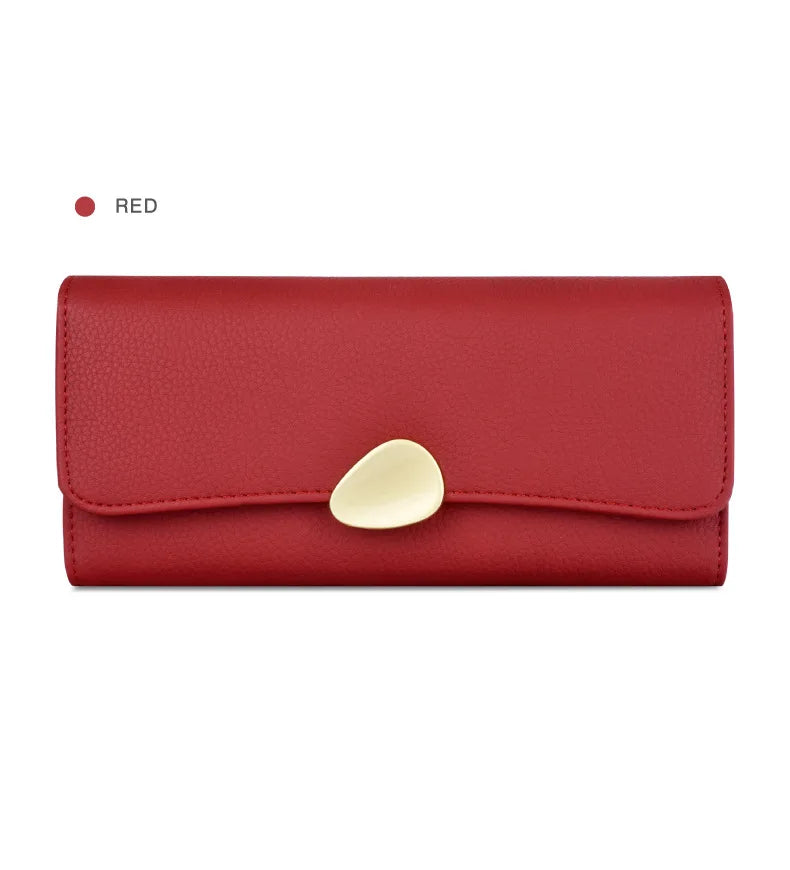Portefeuille Femme Long Cuir Simple Fashion - Porte-Carte Crédit Porte-Chéquier Rouge Kaki Élégant