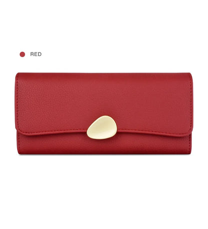 Portefeuille Femme Long Cuir Simple Fashion - Porte-Carte Crédit Porte-Chéquier Rouge Kaki Élégant