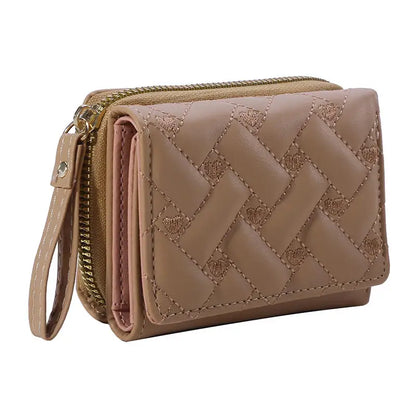 Porte-Monnaie Femme Cœur Brodé Cuir PU - Petit Portefeuille Trifold avec Lanière