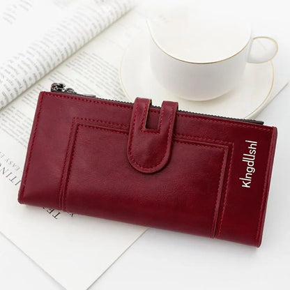 Portefeuille Femme Long Cuir Vintage RFID - Porte-Chéquier Carnet Chèques Protection Anti-RFID Élégant