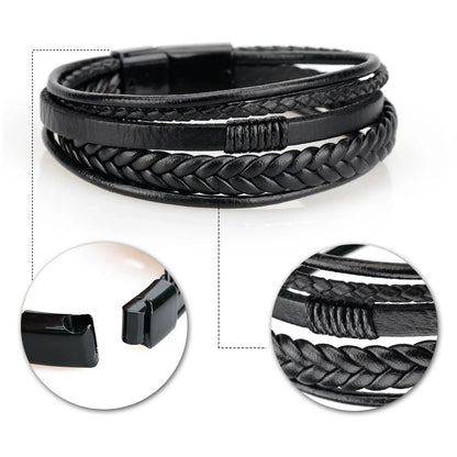 Bracelet en Cuir Véritable Multi-Couches Tressé pour Homme - Style Enroulé