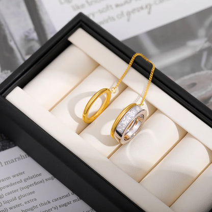 Bague Double Chaîne Plaquée Or 18K — Zircon, Acier Inoxydable, Tailles US6-8