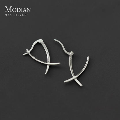 Boucles Oreilles Créoles Argent Sterling 925 MODIAN - Abstraites Minimalistes Femme Bijoux Été