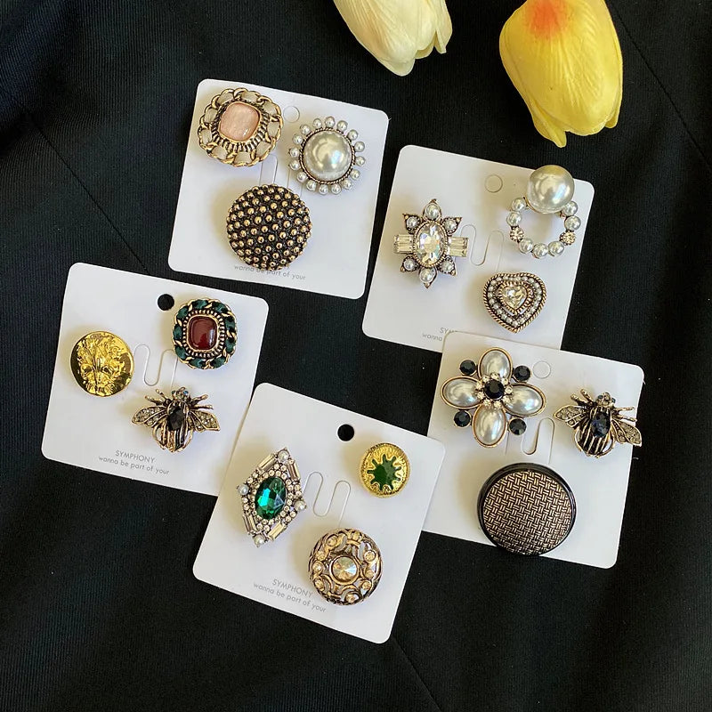 Set Broches Baroque Perles Vintage – Élégant Géométrique Unisexe