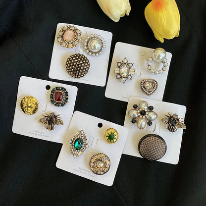 Set Broches Baroque Perles Vintage – Élégant Géométrique Unisexe