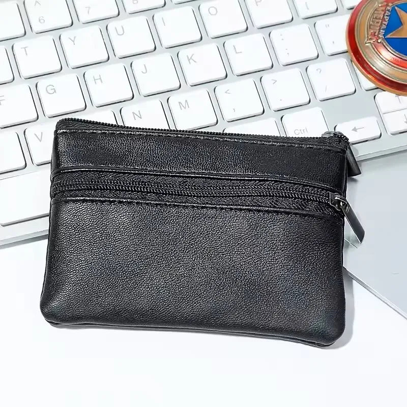 Porte-Monnaie Cuir Compact avec Porte-Clés - Mini Portefeuille Zippé Homme Femme Enfant